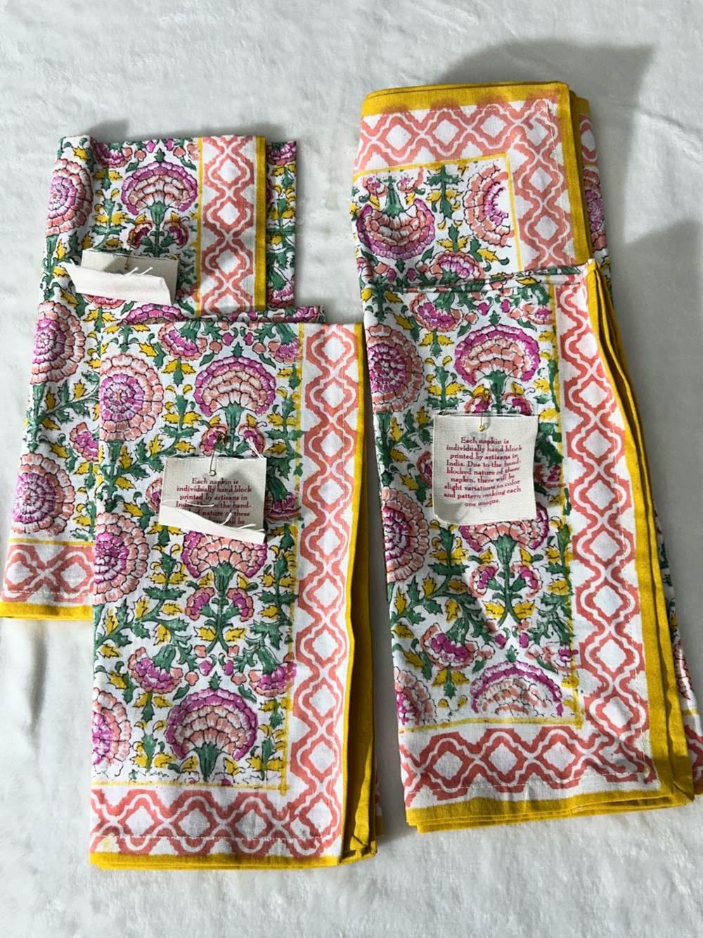 Cost Plus World Market -4 Pink, Yellow Green Floral Cotton Napkins 20x20” NWT